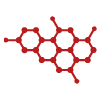 molecular structure in red depicting seven interconnected elements representing chemical composition and molecular bonding